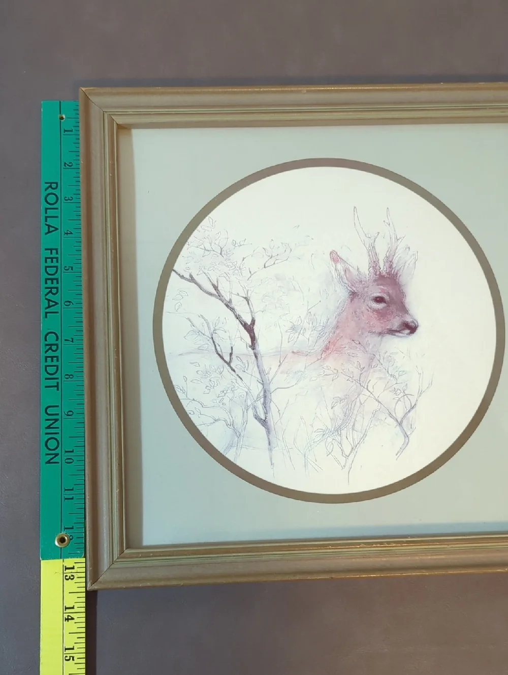 Lithograph Art Piece Sketch Of Deer In Woods Framed By Mads Stage Picture Matte